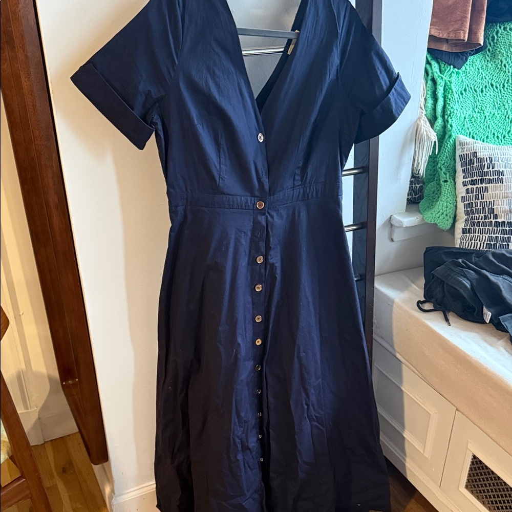 Tuckernuck Navy Blue Kate Maxi Dress sz M Women's Button Front Fit & Flare